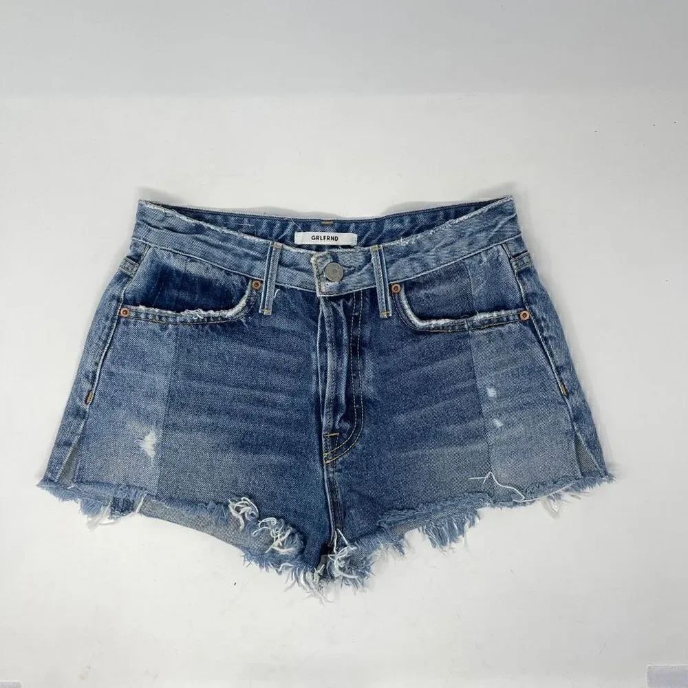 GRLFRND Women's High Rise Blue Denim Cut-Off Short Cotton Button Fly Size 24